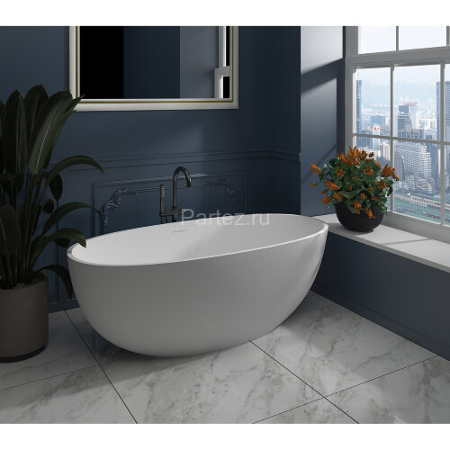 Ванна из искусственного камня Azario CHARTERS 1700х790х580 свободностоящая белая матовая, с белым ма