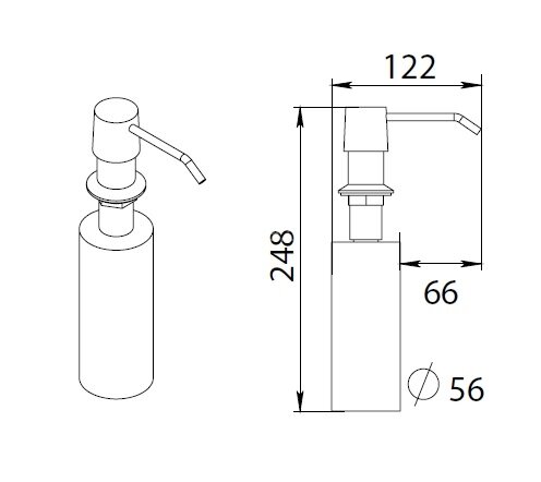 Дозатор жидкого мыла Fixsen Hotel 350 мл врезной ,металлическая помпа, хром (FX-31012D)