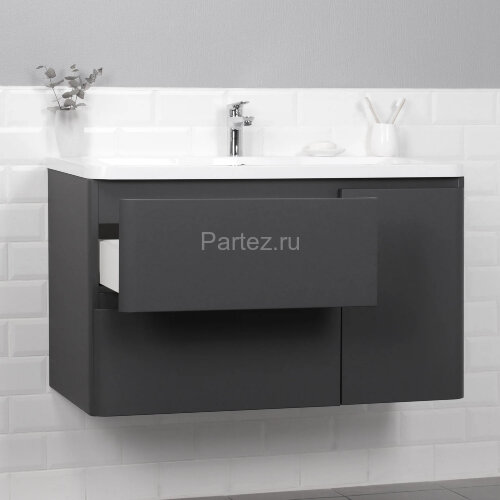 Комплект Itana тумба с раковиной подвесная Roberto 100 с выдвижными ящиками, графит (CS00091330)