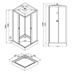 Душевая кабина Loranto NEO 90x90x(190+15) с низким поддоном 15см, прозрачное закаленное стекло 5 мм, задние стеклянные стенки белые, профиль черный-ма