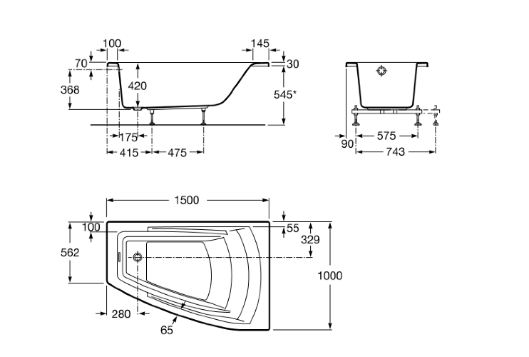 Roca HALL Angular Асимметричная акриловая ванна 150*100, правосторонняя
