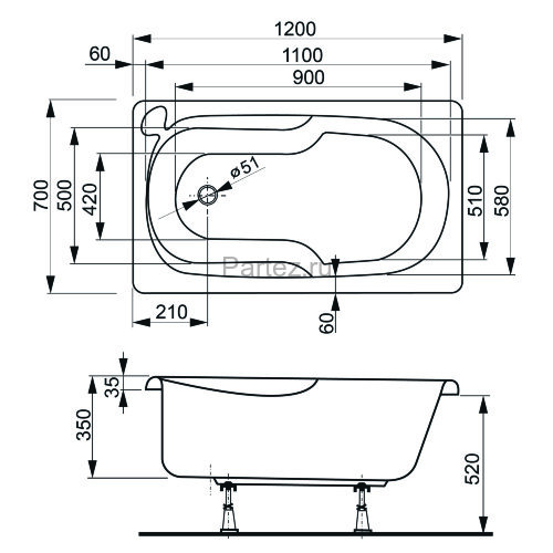 Ванна акриловая VAGNERPLAST NIKE 120x70 (VPBA127NIK2E-04)