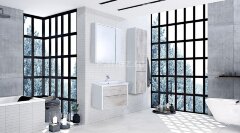 RONDA Шкаф зеркальный 700 мм, бетон/белый матовый